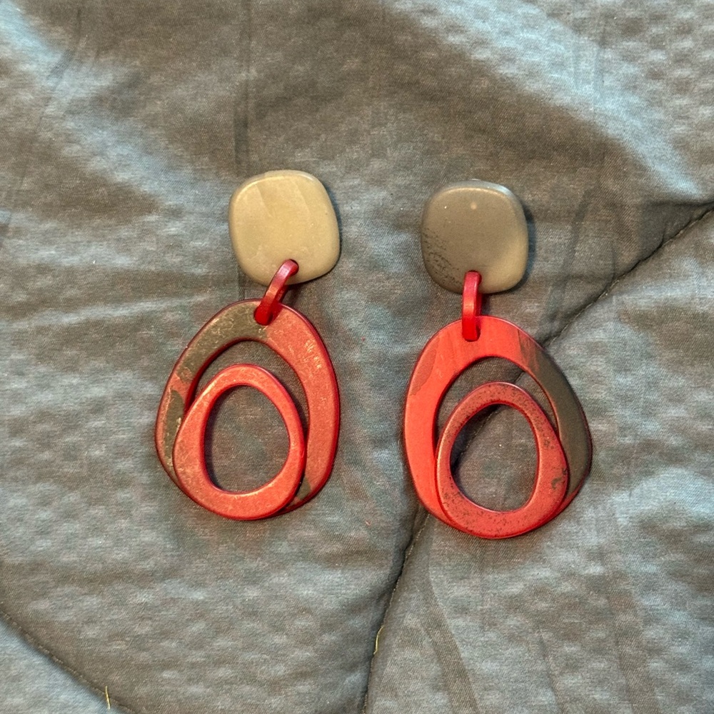 Pre Loved Red & Gray Statement Earrings - good conditions